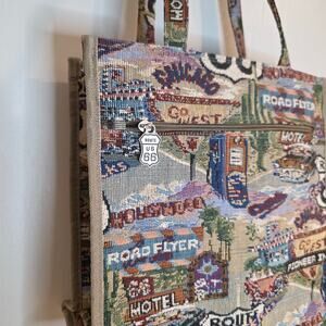 Tapestry Carpet Purse Bag Route 66 Jade 12X12 w Coin Purse Zip Hook Loop Pockets